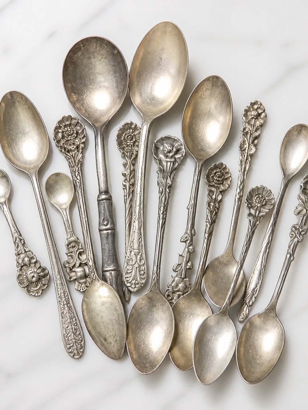 Vintage Floral Sterling Silver-Dessert Spoon Set - Home Dining
